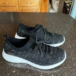 Skechers Slip On Womens Sneakers Black and Rose Gold Size 7.5 Air Cooled